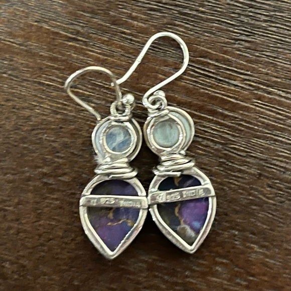 Sterling Silver Purple Copper Turquoise Rainbow Moonstone earrings - Picture 7 of 9